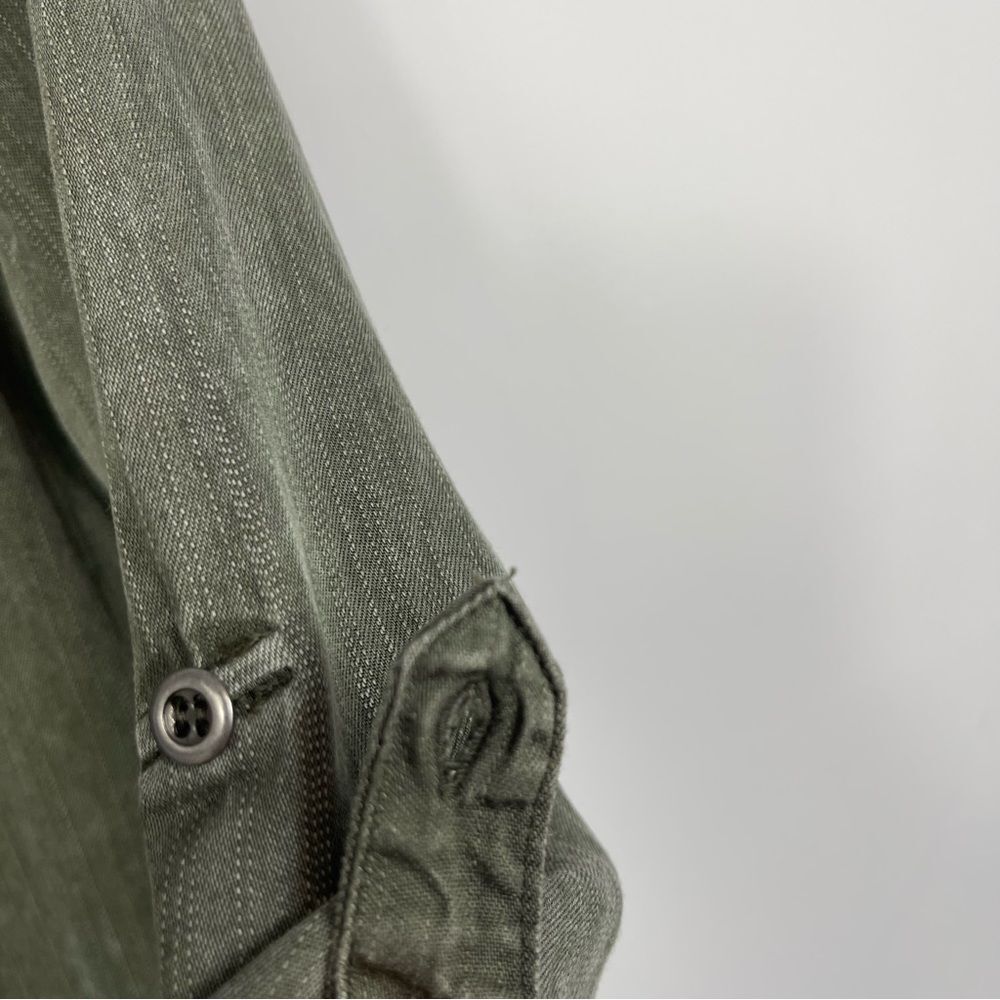 Billy T Leeway Faded Chambray Shirt Dress XS Army Olive Green Utility Boho MIDI - Picture 10 of 16
